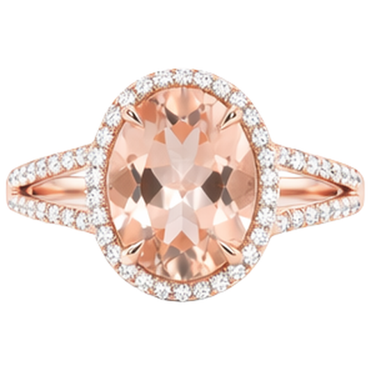 Anello Morganite da 19.75 ct con taglio ovale e rotondo con diamanti in oro bicolore