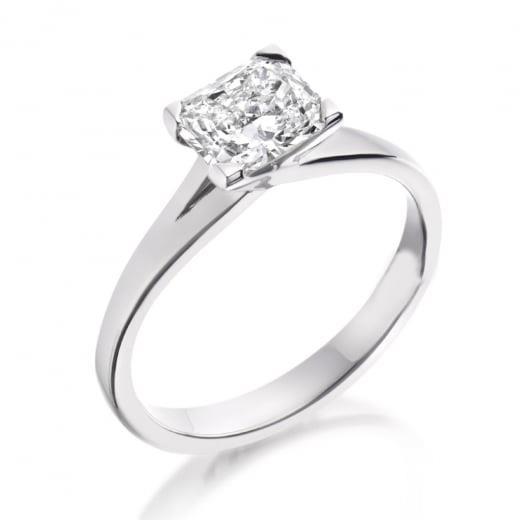 Anello Nuziale Con Vero Diamante Solitario A Taglio Radiante Da 1.5 Carati. Oro Bianco 14K