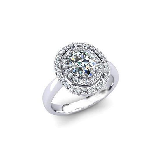 Anello Nuziale Halo Con Vero Diamanti Tondi E Ovali Da 2 Ct