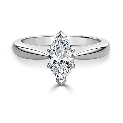 Anello Nuziale In Oro Bianco Con Vero Diamante Solitario Taglio Marquise Da 1.90 Ct