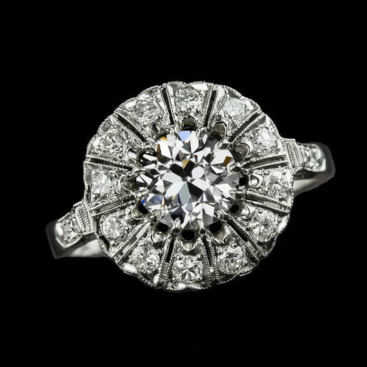 Anello Nuziale In Oro Con Vero Diamante Rotondo. Vecchio Europeo. 3.25 Carati