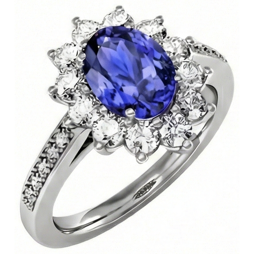 Anello Ovale E Tondo Brillanti 3.75 Carati Tanzanite WG 14K