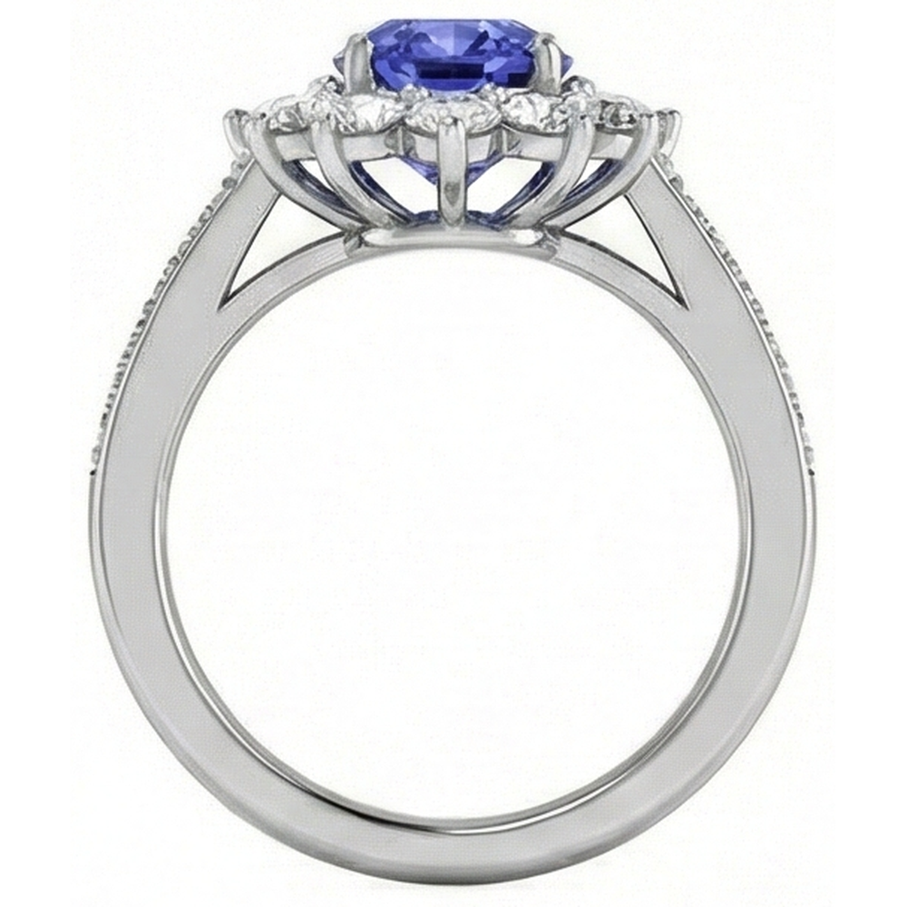 Anello Ovale E Tondo Brillanti 3.75 Carati Tanzanite WG 14K