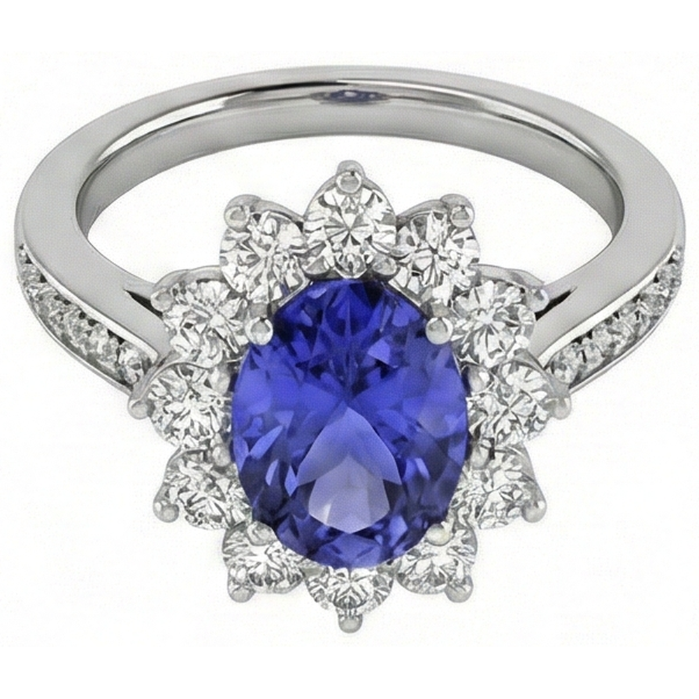 Anello Ovale E Tondo Brillanti 3.75 Carati Tanzanite WG 14K