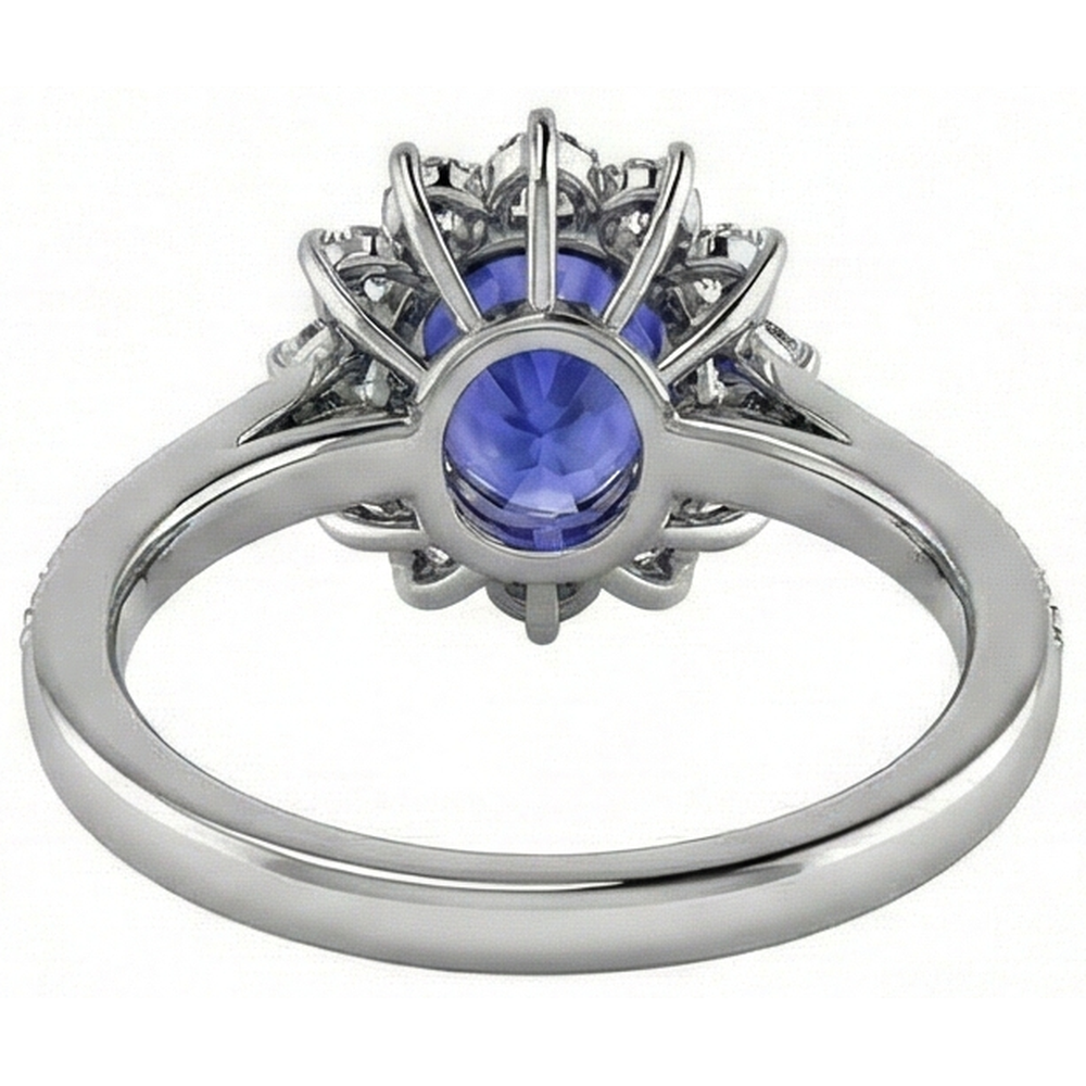 Anello Ovale E Tondo Brillanti 3.75 Carati Tanzanite WG 14K