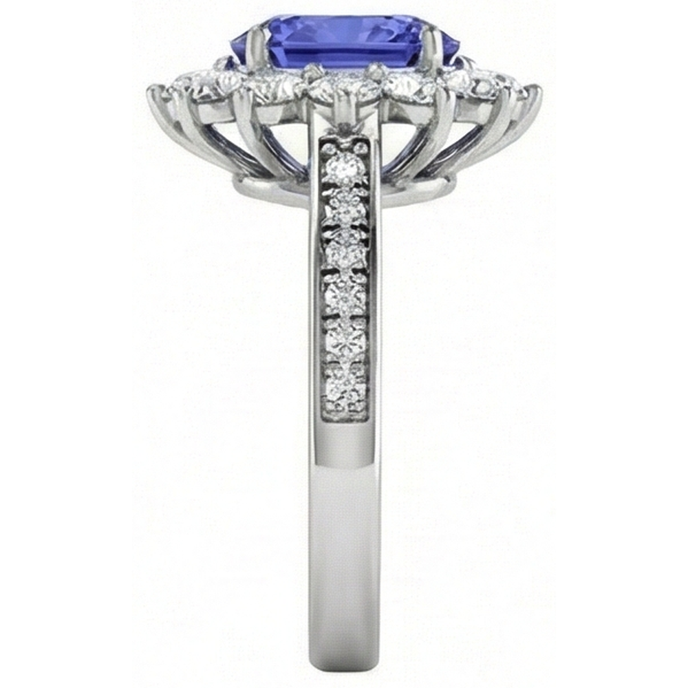 Anello Ovale E Tondo Brillanti 3.75 Carati Tanzanite WG 14K