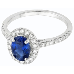 Anello Ovale Halo Anniversary Zaffiro Srilanka e Diamanti Naturali Autentici ( non creati in laboratorio ) 4 Carati