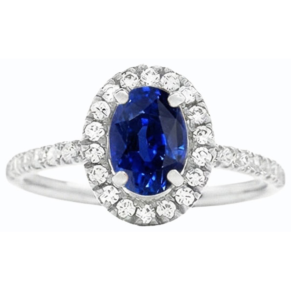 Anello Ovale Halo Anniversary Zaffiro Srilanka e Diamanti Naturali Autentici ( non creati in laboratorio ) 4 Carati
