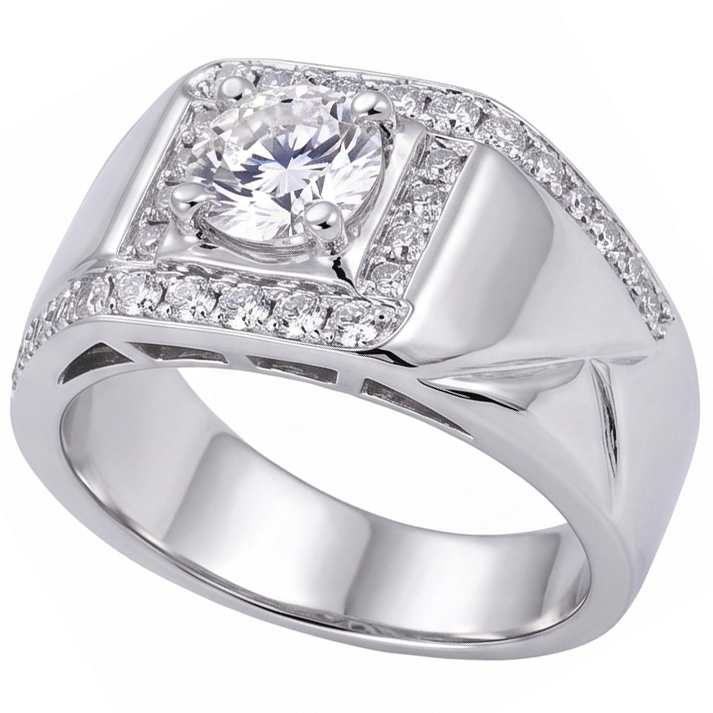 Anello Per Anniversario Da Uomo Con Genuino Diamante Rotondo Da 2 Carati. Oro Bianco 14K