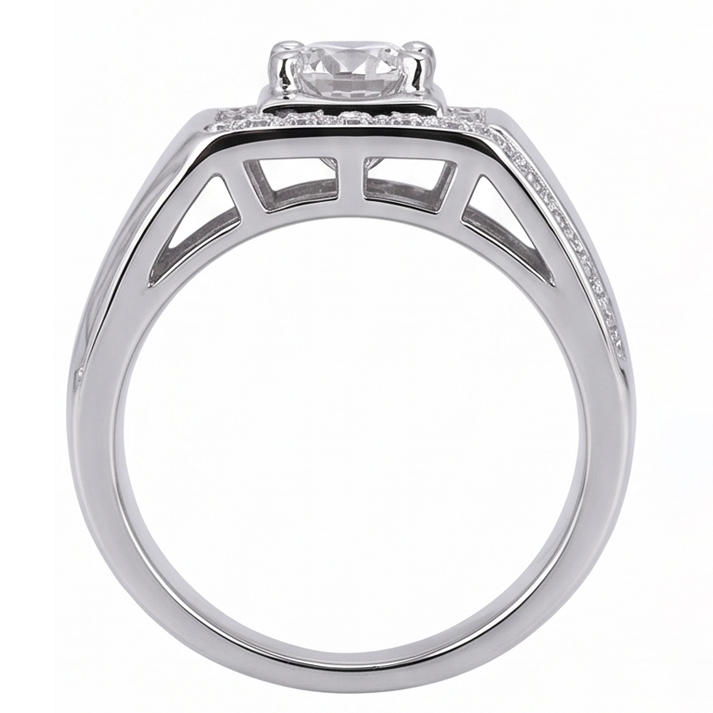 Anello Per Anniversario Da Uomo Con Genuino Diamante Rotondo Da 2 Carati. Oro Bianco 14K