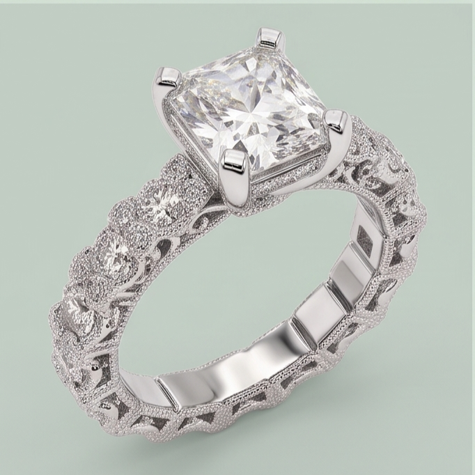 Anello Per Anniversario Di Matrimonio Con Naturale Diamanti Naturali Autentici ( non creati in laboratorio ) Rotondi E Radianti Da 3.75 Ct