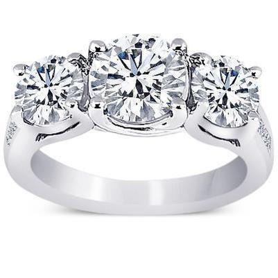 Anello Per Anniversario Di Matrimonio In Stile 3 Pietre Con Genuino Diamanti Rotondi Da 4.31 Carati