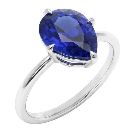 Anello Pietra Colorata Oro 14 Carati Bianco – Zaffiro Blu Taglio