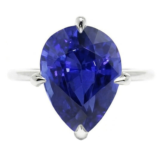 Anello Pietra Colorata Oro 14 Carati Bianco – Zaffiro Blu Taglio