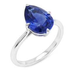 Anello Pietra Colorata Oro 14 Carati Bianco con Zaffiro Blu