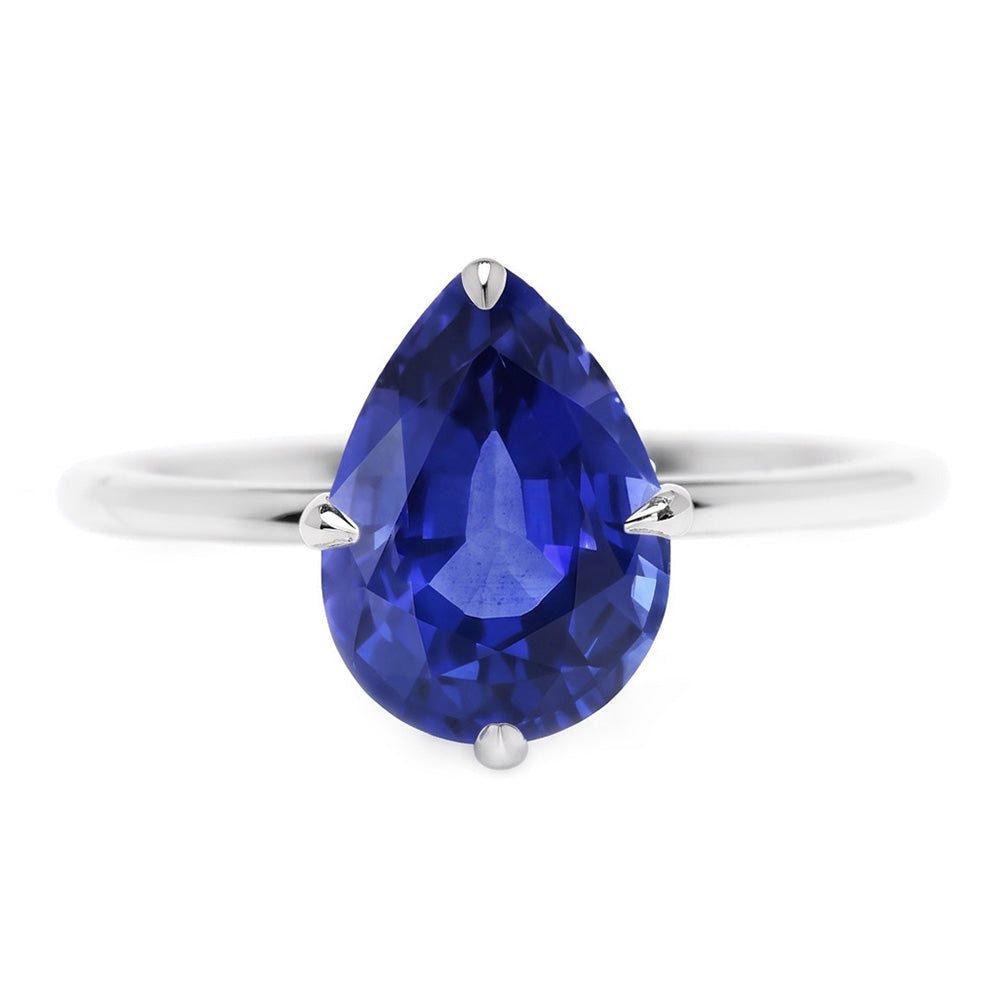 Anello Pietra Colorata Oro 14 Carati Bianco con Zaffiro Blu