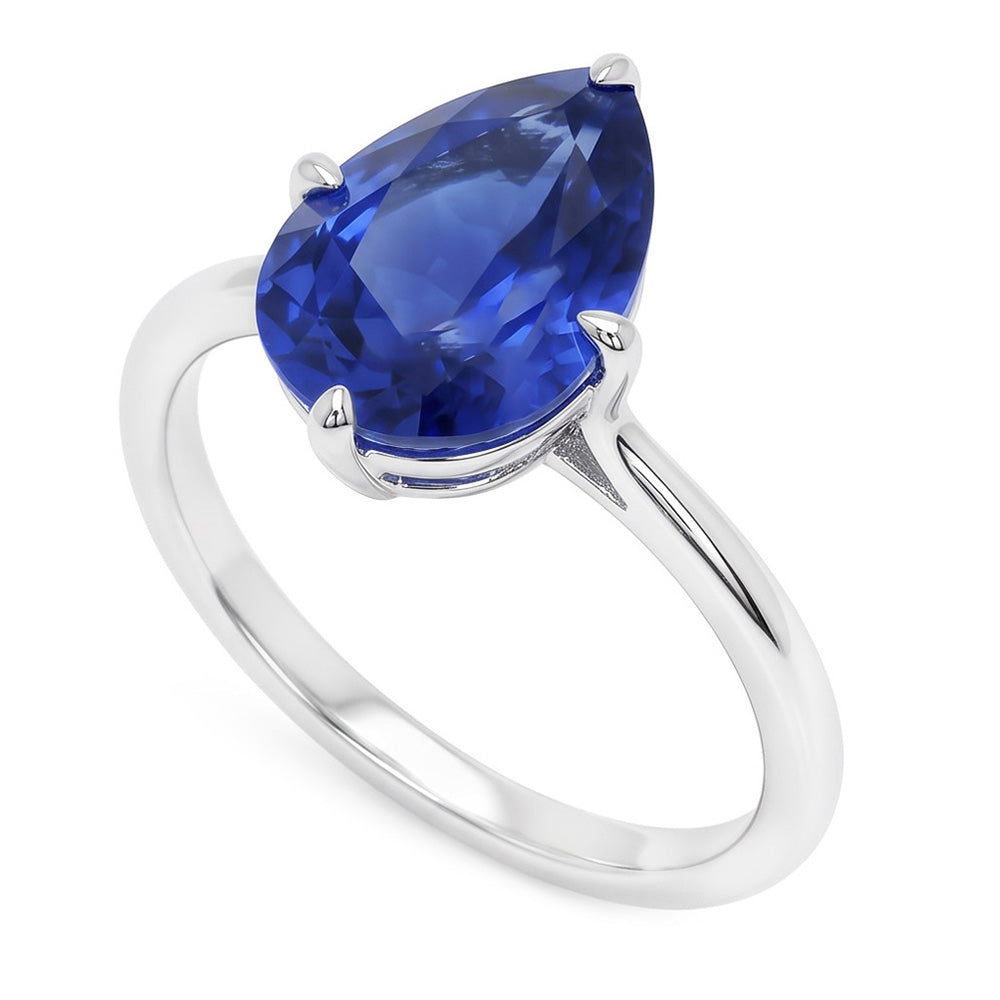 Anello Pietra Colorata Oro 14 Carati Bianco con Zaffiro Blu