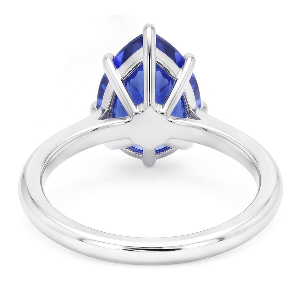 Anello Pietra Colorata Oro 14 Carati Bianco con Zaffiro Blu