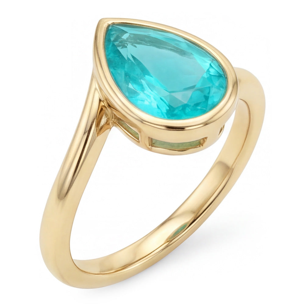 Anello Pietra Colorata Oro 14 Carati Giallo – Tormalina Paraiba