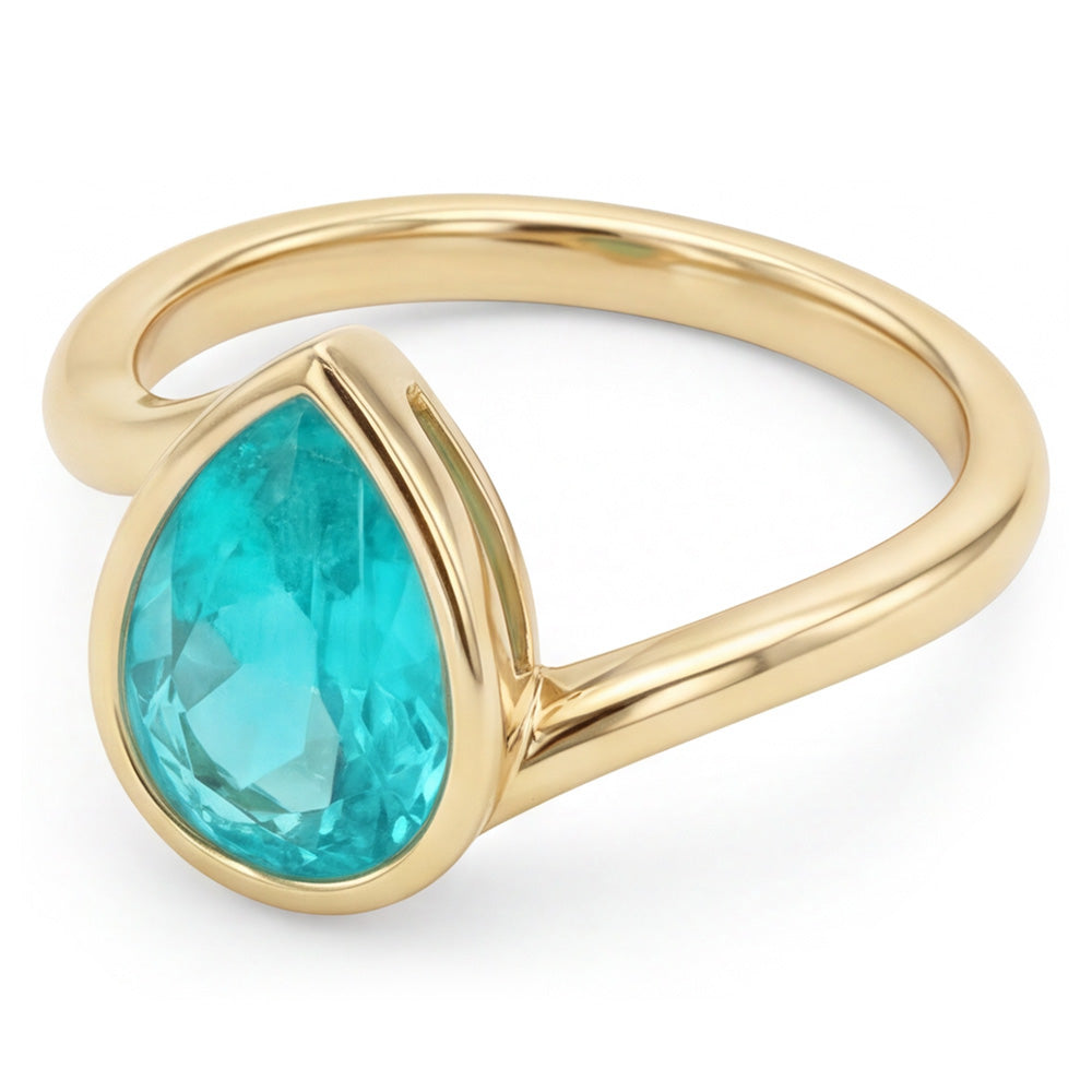 Anello Pietra Colorata Oro 14 Carati Giallo – Tormalina Paraiba