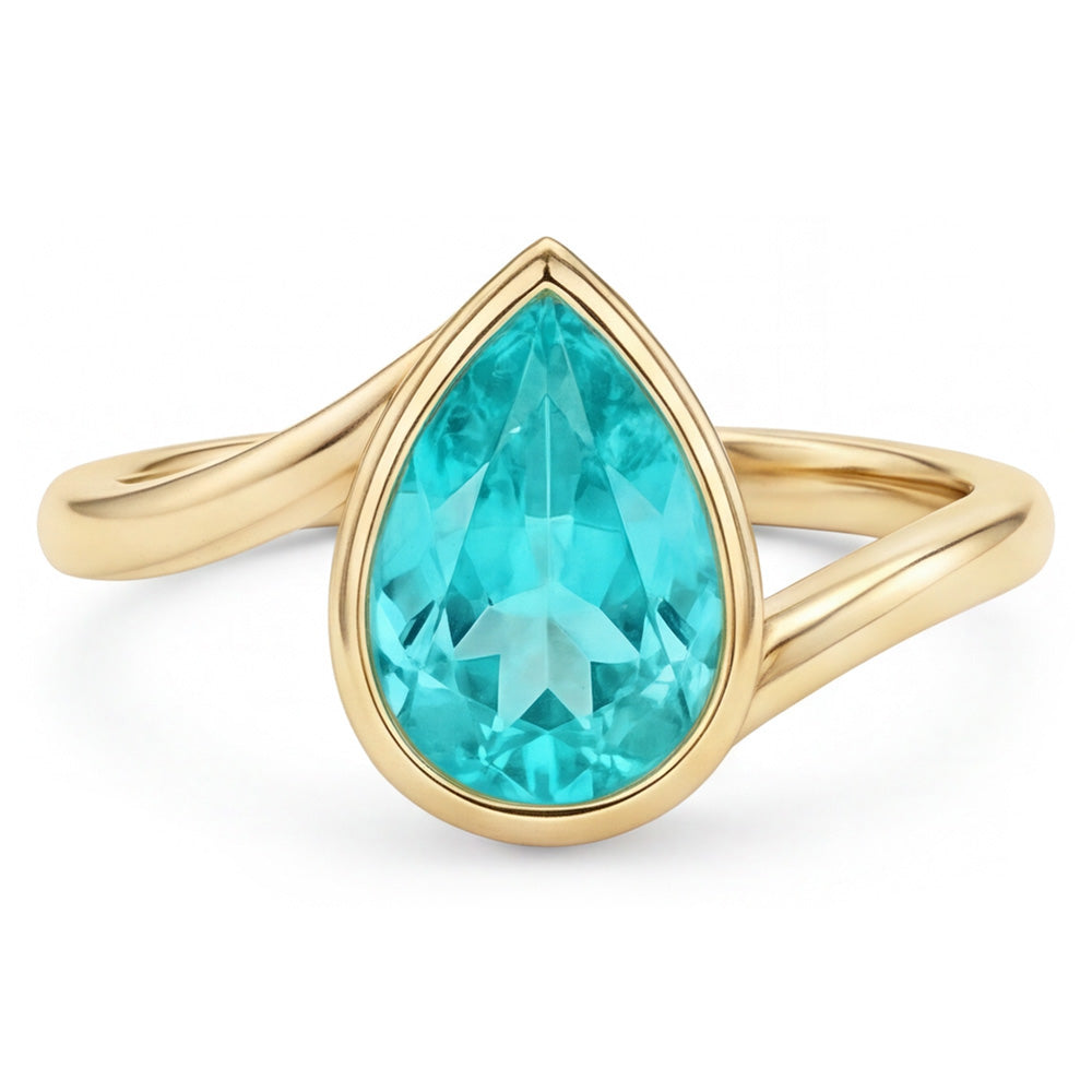 Anello Pietra Colorata Oro 14 Carati Giallo – Tormalina Paraiba