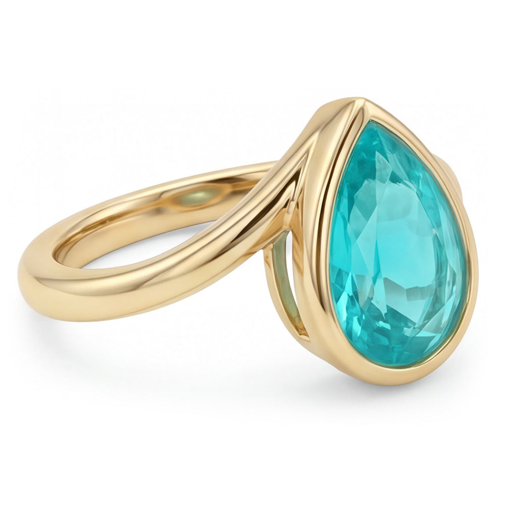 Anello Pietra Colorata Oro 14 Carati Giallo – Tormalina Paraiba