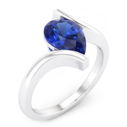 Anello Pietra Colorata Oro Bianco 14K con Zaffiro Blu Fiordaliso