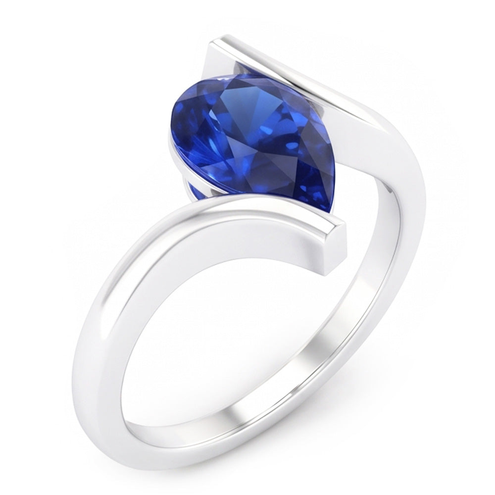 Anello Pietra Colorata Oro Bianco 14K con Zaffiro Blu Fiordaliso