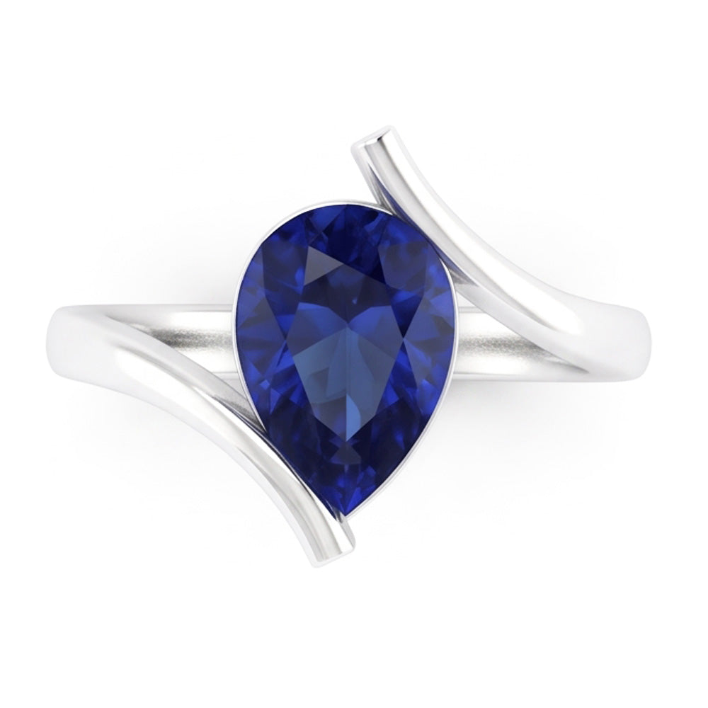 Anello Pietra Colorata Oro Bianco 14K con Zaffiro Blu Fiordaliso