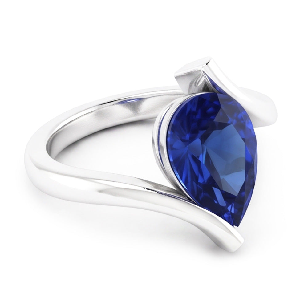 Anello Pietra Colorata Oro Bianco 14K con Zaffiro Blu Fiordaliso
