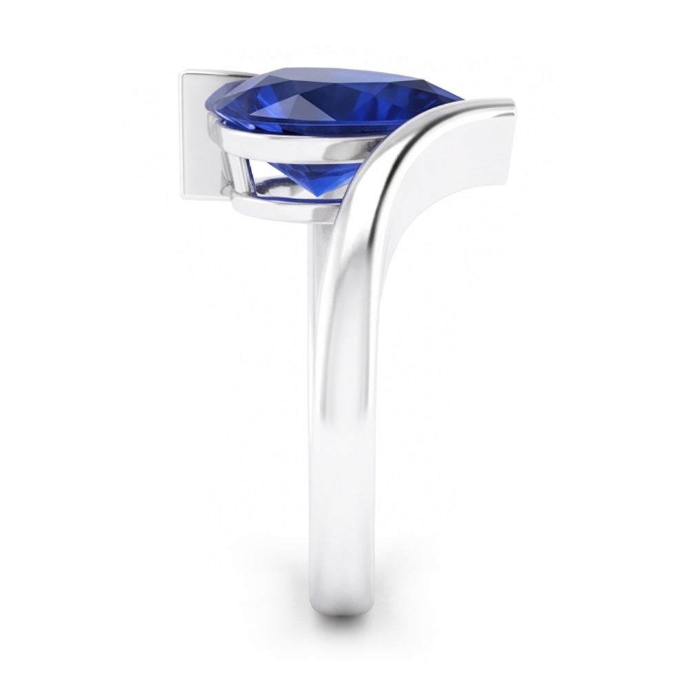 Anello Pietra Colorata Oro Bianco 14K con Zaffiro Blu Fiordaliso