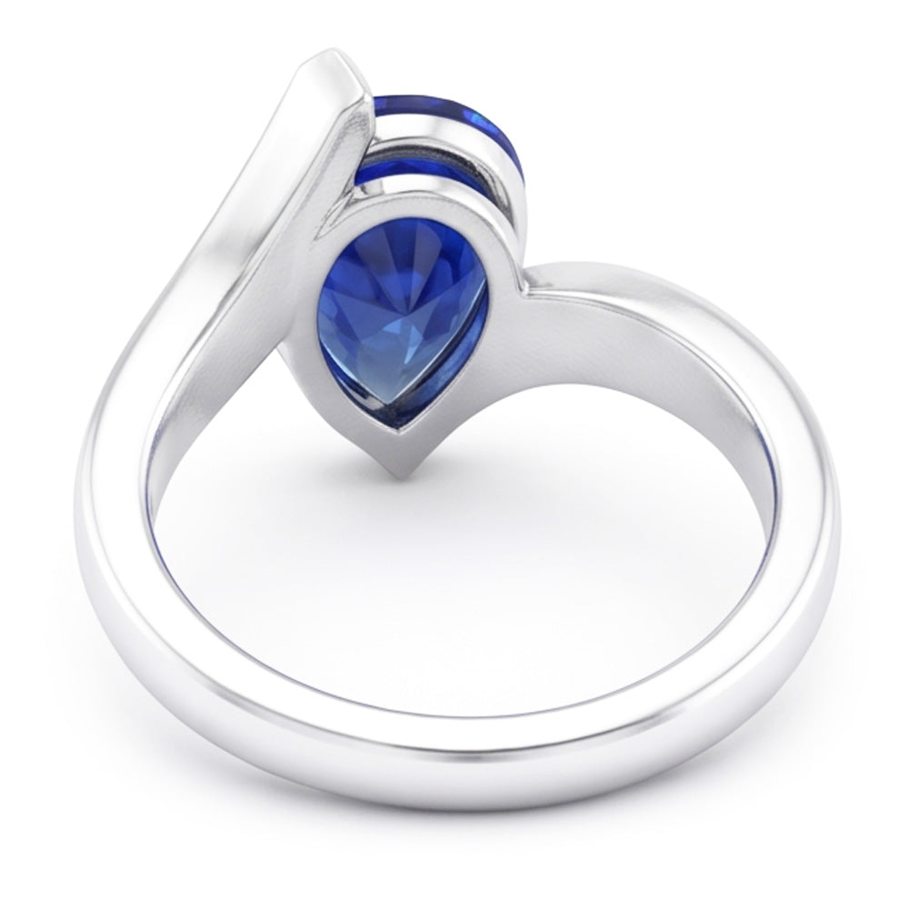 Anello Pietra Colorata Oro Bianco 14K con Zaffiro Blu Fiordaliso