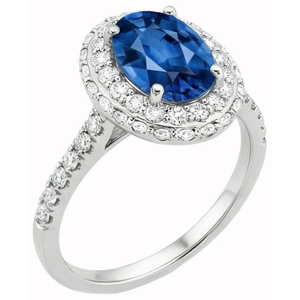 Anello Polo con zaffiro 3,70 carati e diamanti in oro bianco 14K