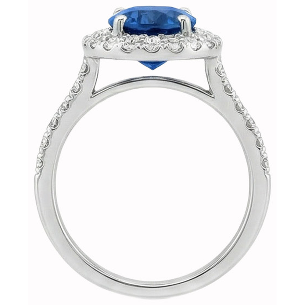 Anello Polo con zaffiro 3,70 carati e diamanti in oro bianco 14K