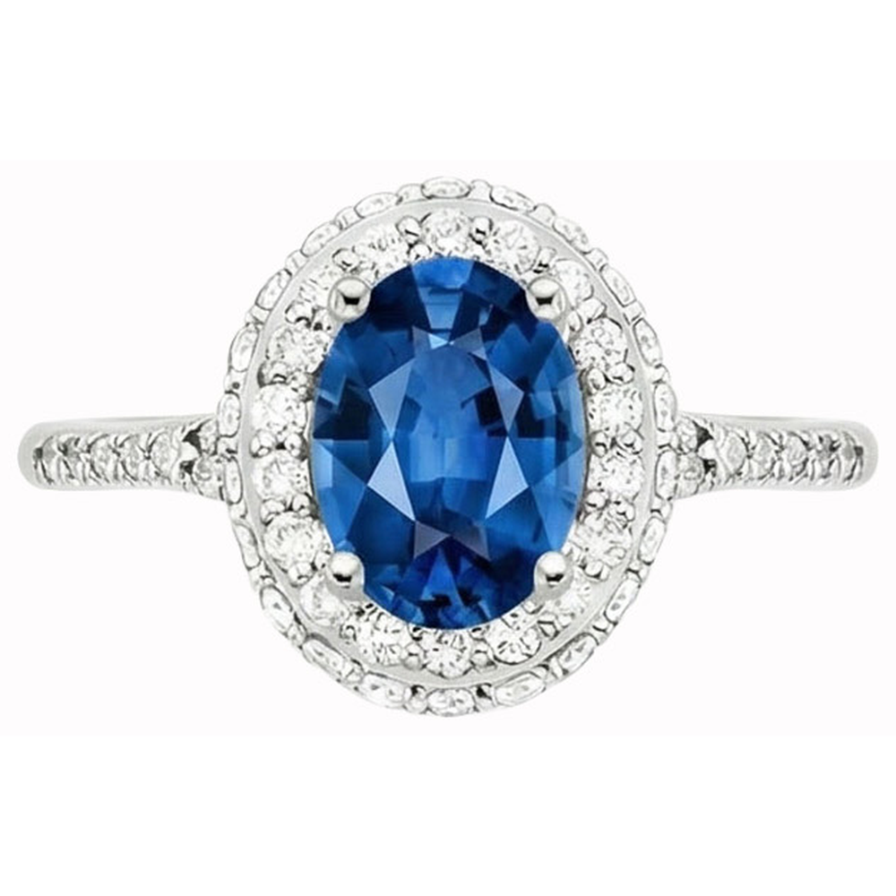 Anello Polo con zaffiro 3,70 carati e diamanti in oro bianco 14K