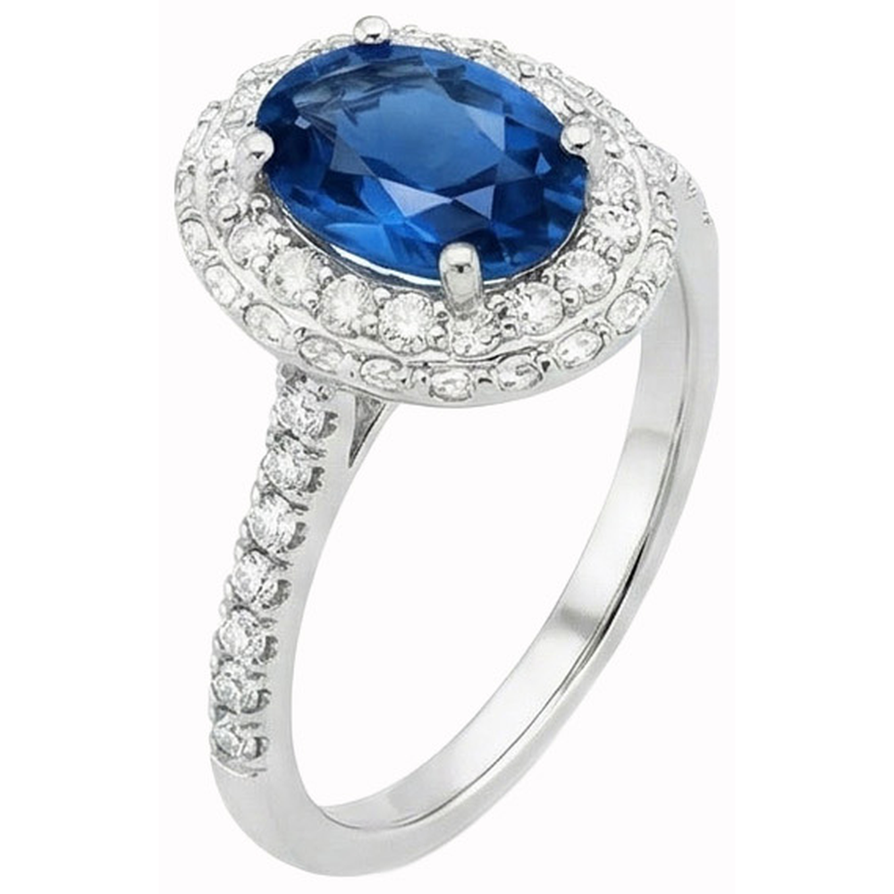 Anello Polo con zaffiro 3,70 carati e diamanti in oro bianco 14K