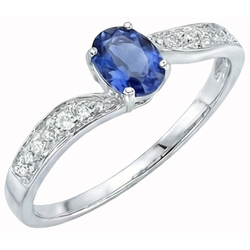 Anello Promessa Oro Bianco 14K Con Zaffiro Ovale Dello Sri Lanka E Diamante Naturale Autentico ( non creato in laboratorio )