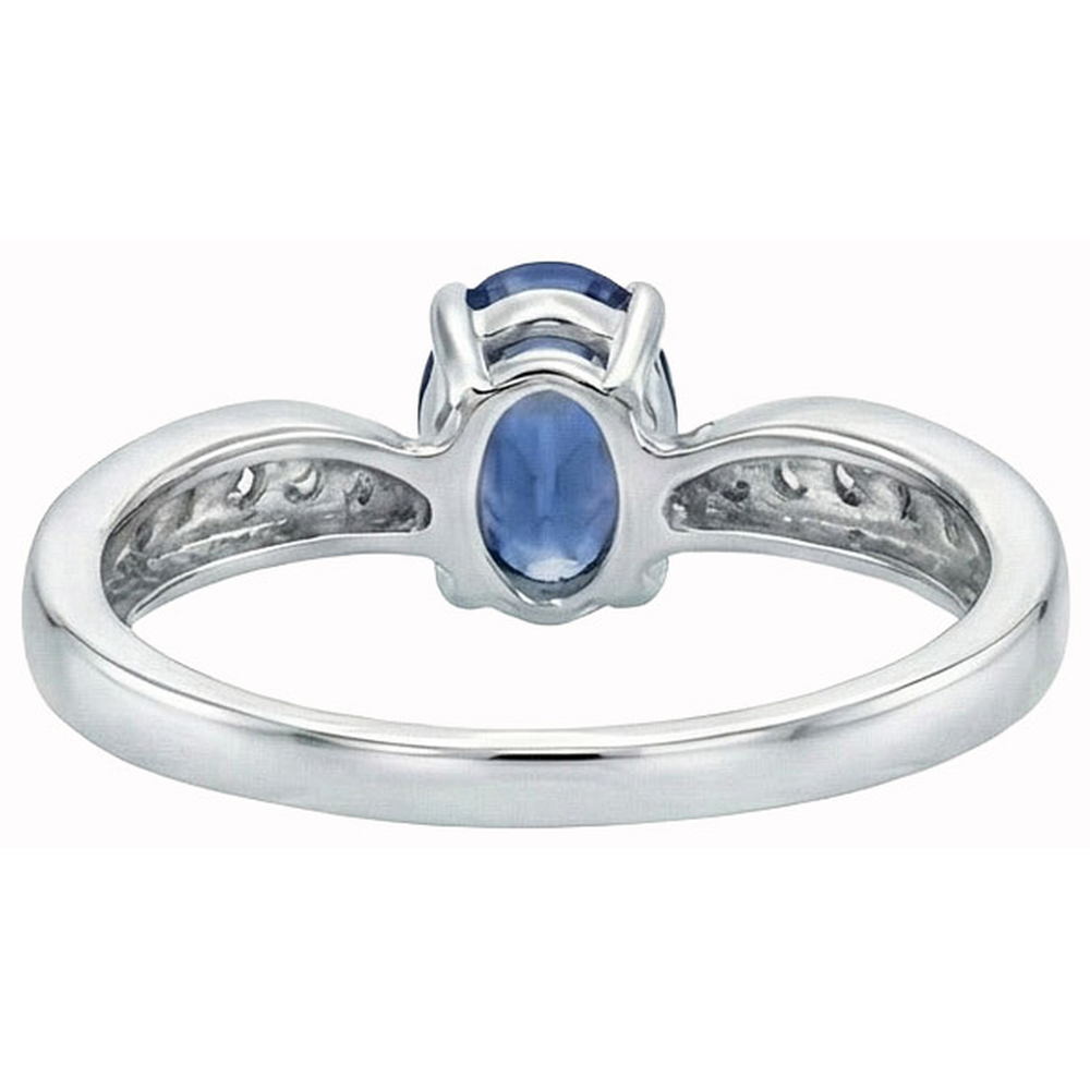 Anello Promessa Oro Bianco 14K Con Zaffiro Ovale Dello Sri Lanka E Diamante Naturale Autentico ( non creato in laboratorio )