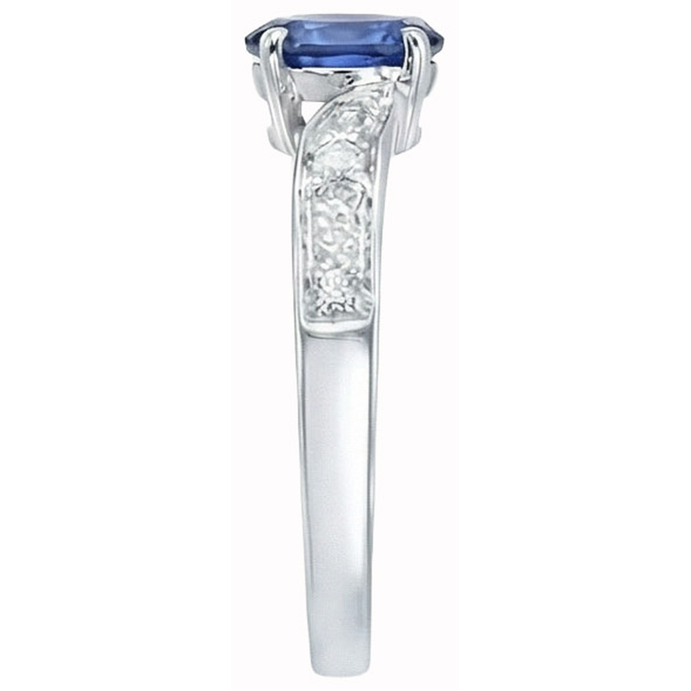 Anello Promessa Oro Bianco 14K Con Zaffiro Ovale Dello Sri Lanka E Diamante Naturale Autentico ( non creato in laboratorio )