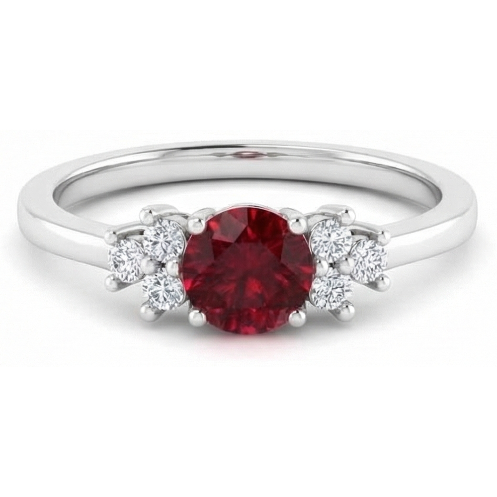 Anello Rosso Rubino Rotondo Pietra E Diamanti 1.50 Carati