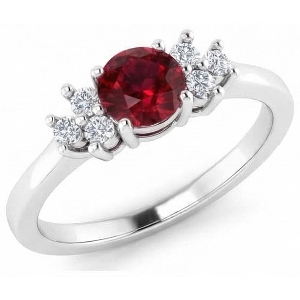 Anello Rosso Rubino Rotondo Pietra E Diamanti 1.50 Carati