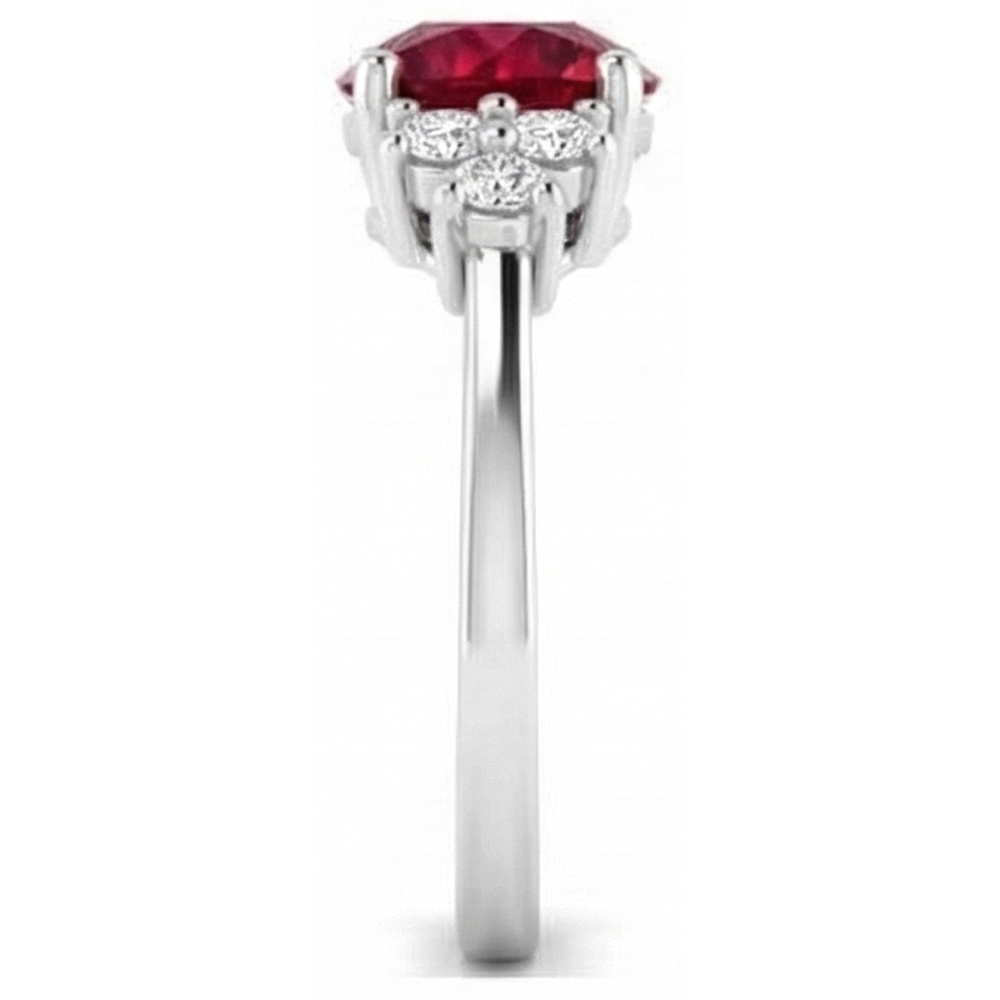Anello Rosso Rubino Rotondo Pietra E Diamanti 1.50 Carati