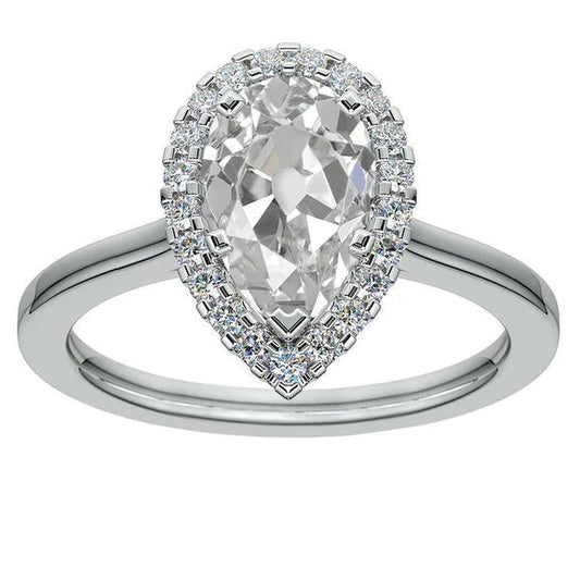 Anello Rotondo Con Vero Diamante Aureo, Pera, Taglio Antico, Gioielli In Oro Da 5,25 Carati