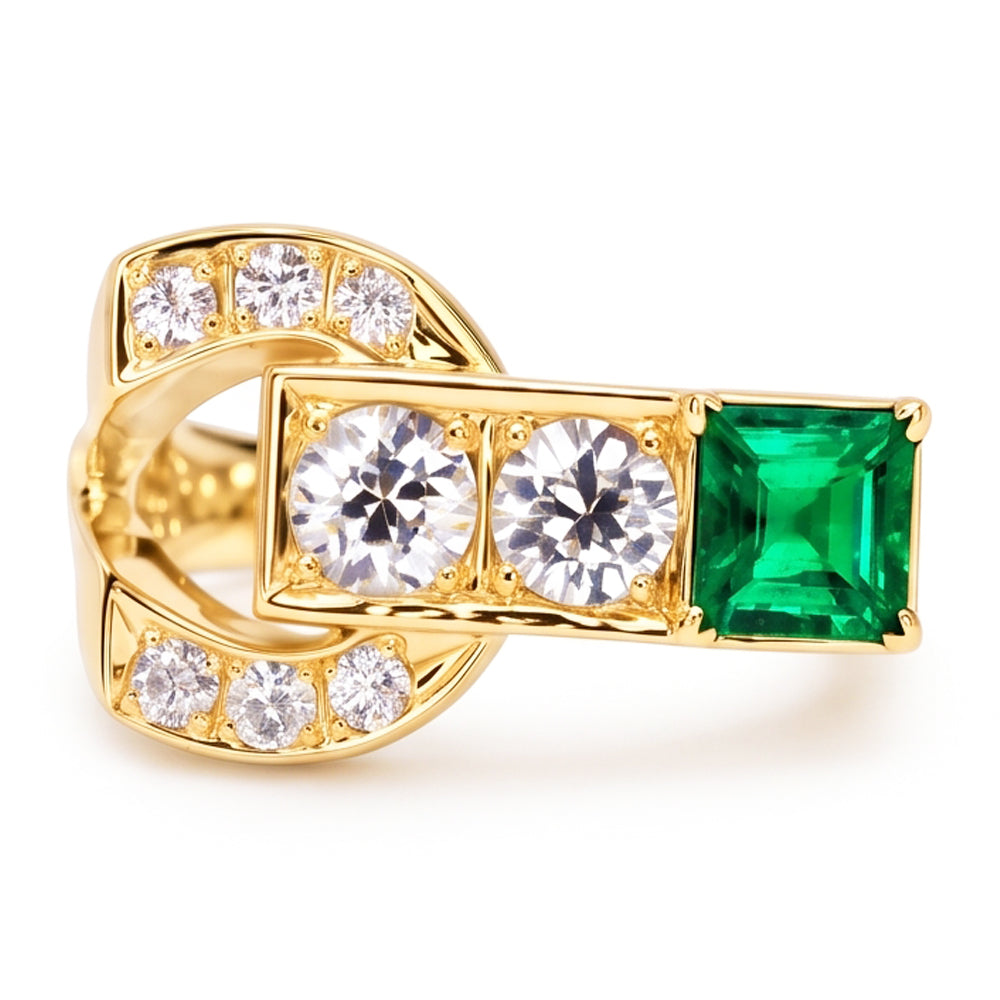 Anello Rotondo Vecchio Minatore Con Genuino Diamante Naturale Autentico ( non creato in laboratorio ) Smeraldo 2.75 Carati