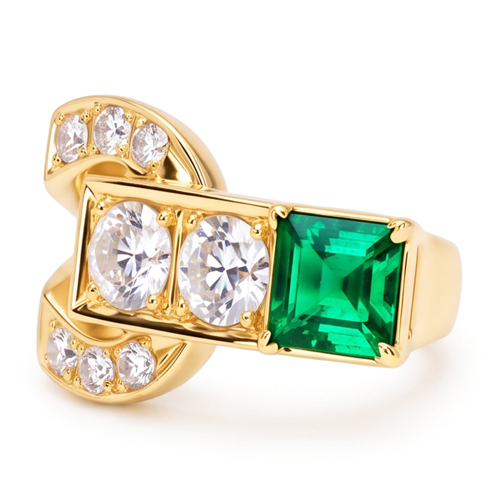 Anello Rotondo Vecchio Minatore Con Genuino Diamante Naturale Autentico ( non creato in laboratorio ) Smeraldo 2.75 Carati