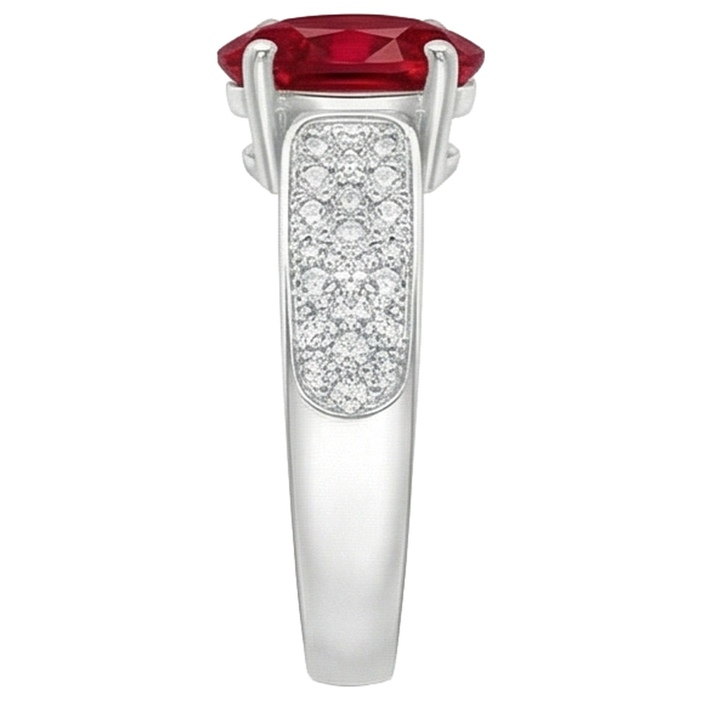 Anello Rubino Con Diamanti 4.80 Carati Oro Bianco 14K