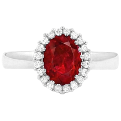 Anello Rubino Rosso Con Diamanti 5.75 Carati Oro Bianco 14K