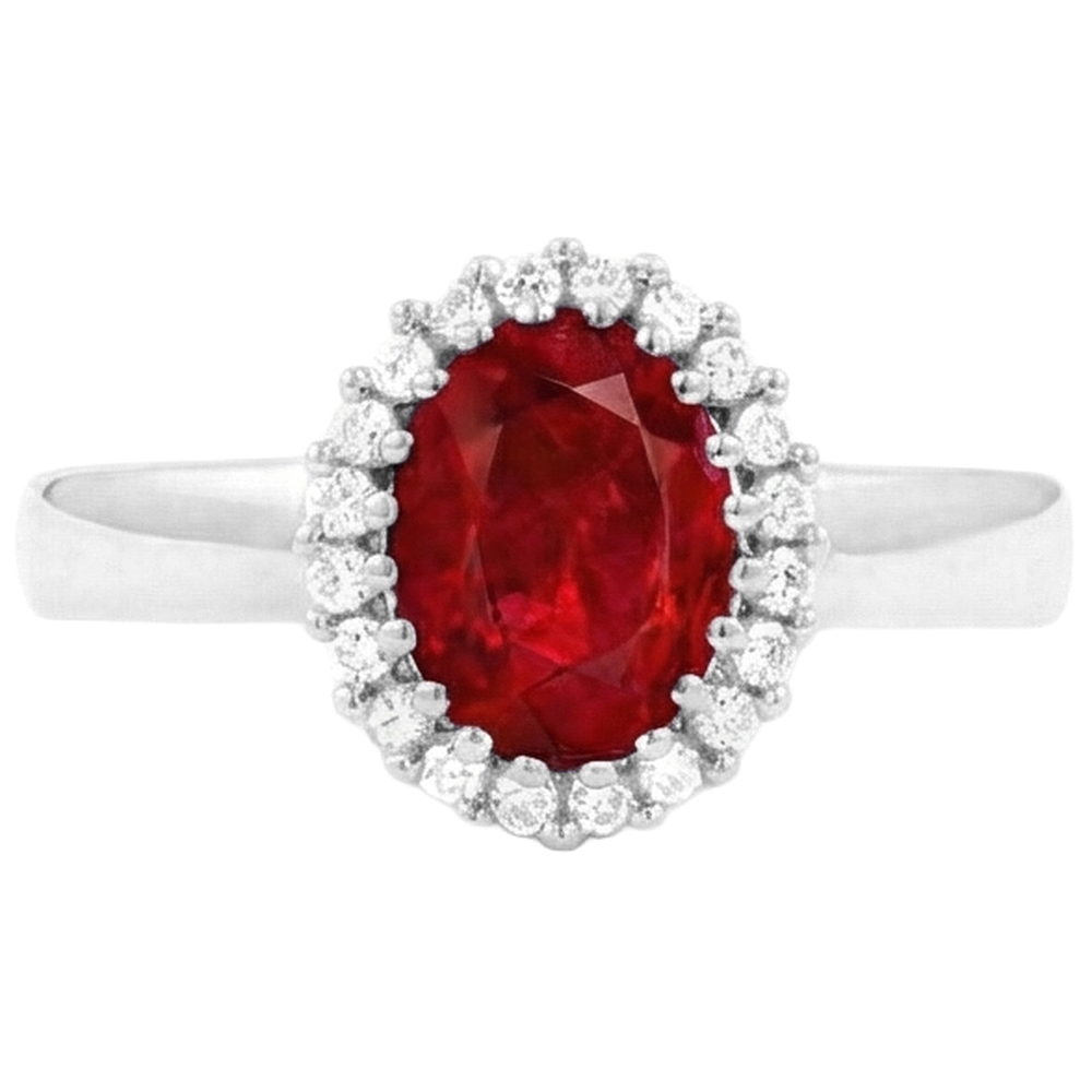 Anello Rubino Rosso Con Diamanti 5.75 Carati Oro Bianco 14K