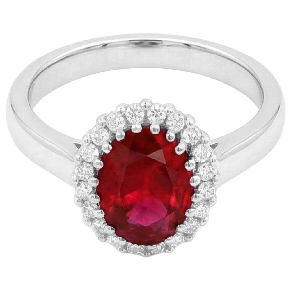 Anello Rubino Rosso Con Diamanti 5.75 Carati Oro Bianco 14K