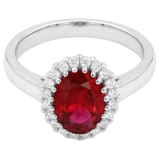Anello Rubino Rosso Con Diamanti 5.75 Carati Oro Bianco 14K